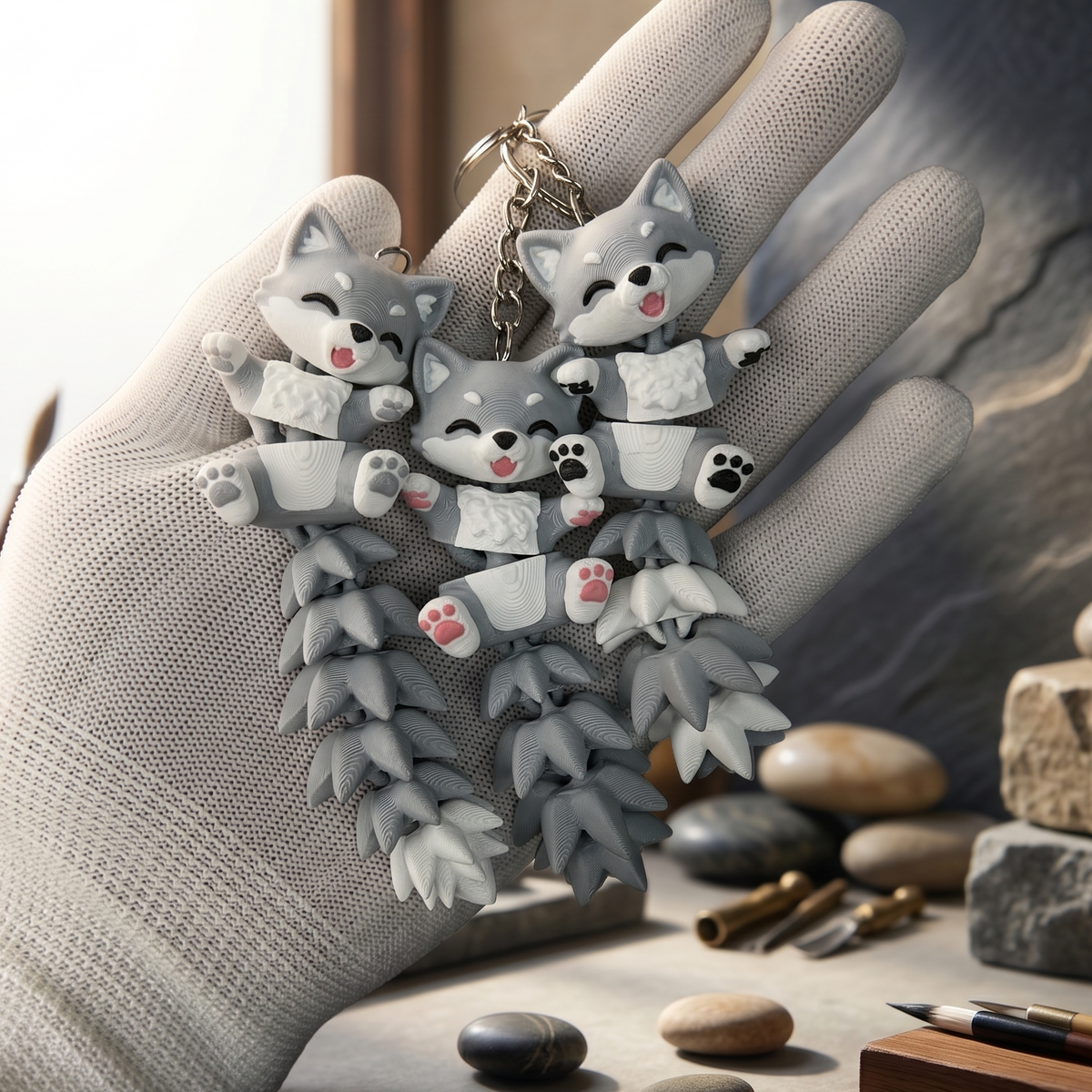Schlüsselanhänger / Magnet / Ruhestifter "Schlabbi" - Wolf