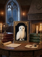 Die Zauberereule: Schnee-Eule Book Nook im antiken Zierrahmen – Magische Regaldekoration