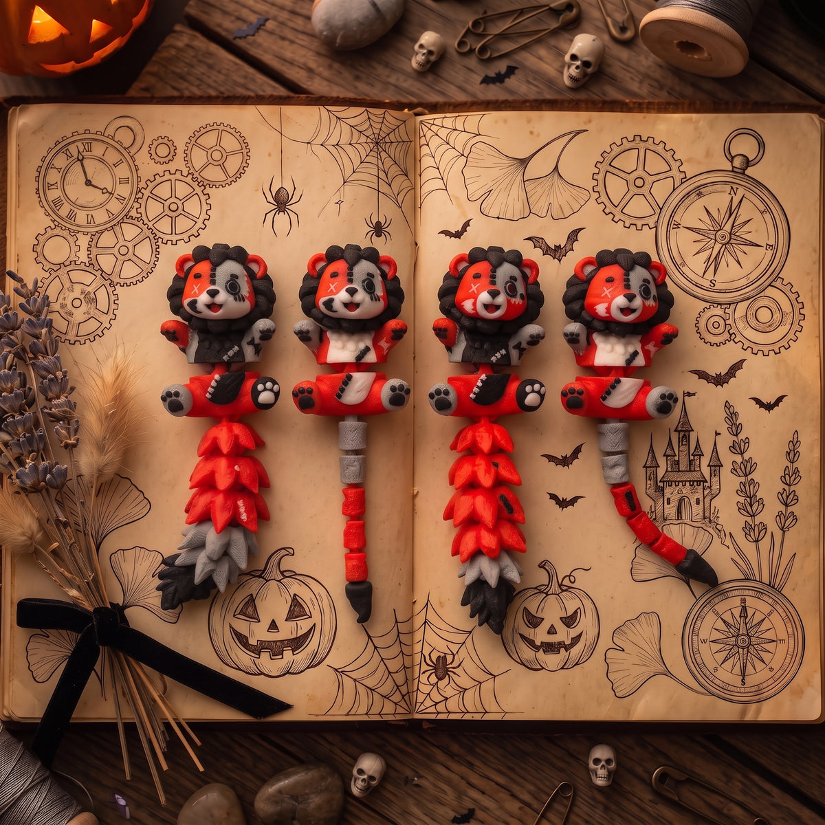 Schlüsselanhänger / Magnet / Ruhestifter "Schlabbi" - Halloween Löwe