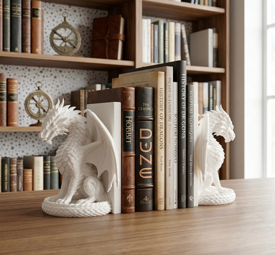 Hüter der Folianten: Drachen Book Nook & Buchstütze – Fantasy Regaldekoration