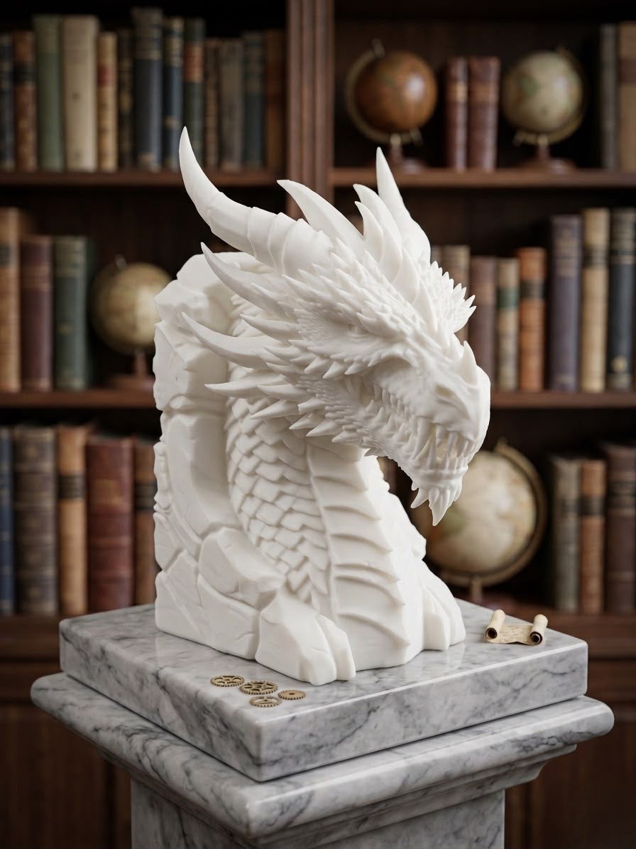 Der Felswächter: Gehörnter Drachenkopf Book Nook & Buchstütze – Fantasy Regaldekoration