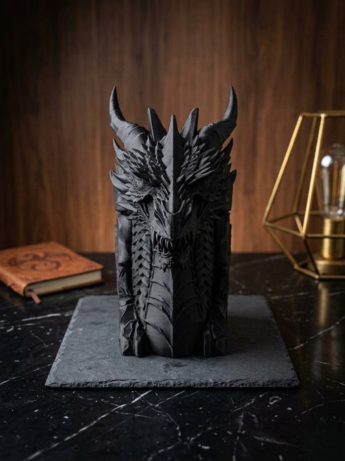 Der Felswächter: Gehörnter Drachenkopf Book Nook & Buchstütze – Fantasy Regaldekoration