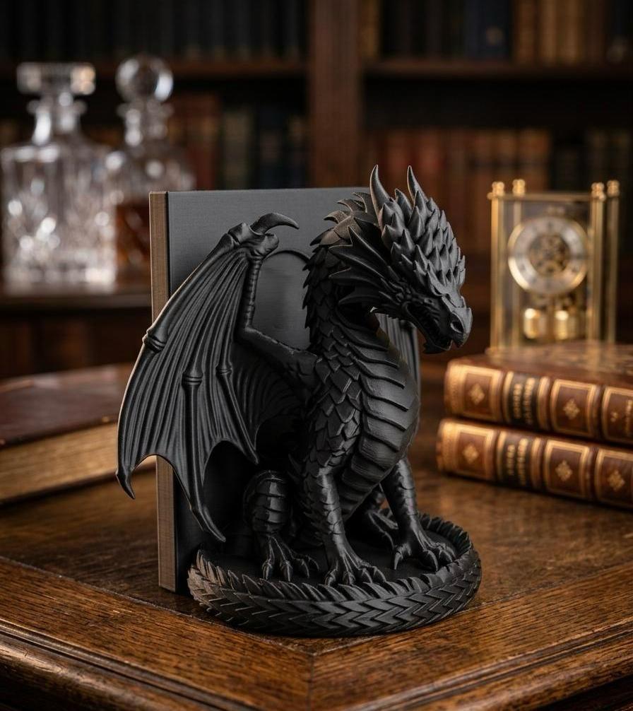 Hüter der Folianten: Drachen Book Nook & Buchstütze – Fantasy Regaldekoration